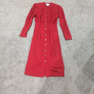 Vintage‎ Button front long sleeve red dress Susan Bennett size 8